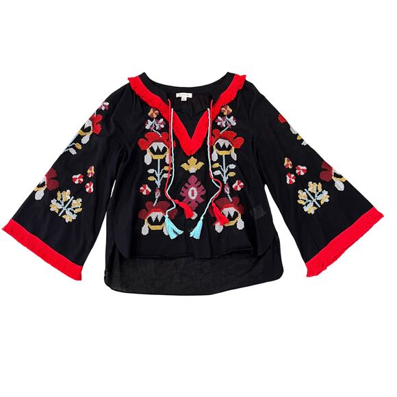 Stellah Black Embroidered Boho Bell Sleeve Blouse - SIZE M - Picture 1 of 10